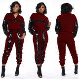 Sequin Color Block Two Piece Pants Set BN-9213