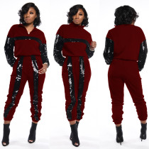 Sequin Color Block Two Piece Pants Set BN-9213