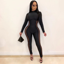 Plus Size Mesh Patchwork Long Sleeve Jumpsuit HMS-5593