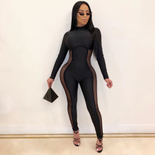Plus Size Mesh Patchwork Long Sleeve Jumpsuit HMS-5593