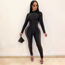 Plus Size Mesh Patchwork Long Sleeve Jumpsuit HMS-5593