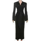 Tie Up Zipper Long Sleeve Maxi Dress GYME-K25D77335