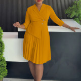 Plus Size Solid Color Pleated Midi Dress GATE-597
