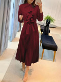 Long Sleeve Ruffles Shirt Dress OMY-12014