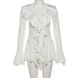 V Neck Tie Up Flare Sleeve Mini Dress GYME-K25D78260