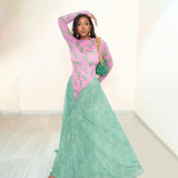 Mesh Print Long Sleeve Maxi Dress GYME-K25D76941