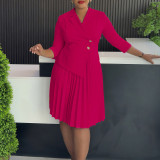 Plus Size Solid Color Pleated Midi Dress GATE-597