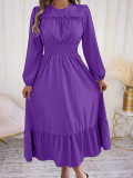 Solid Color Long Sleeve Loose Midi Dress OMY-12013