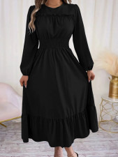 Solid Color Long Sleeve Loose Midi Dress OMY-12013