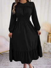 Solid Color Long Sleeve Loose Midi Dress OMY-12013
