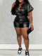 Short Sleeve Leather Slim Romper YH-5338