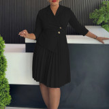 Plus Size Solid Color Pleated Midi Dress GATE-597