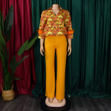Plus Size Long Sleeve Print Loose Two Piece Pants Set GMLF-3342