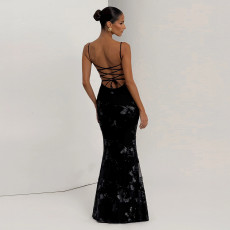 Sexy Tie Up Solid Color Maxi Dress GYME-K25D77350