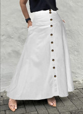 Single Breasted Pocket Solid Color Long Skirt OMY-12015