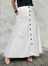 Single Breasted Pocket Solid Color Long Skirt OMY-12015