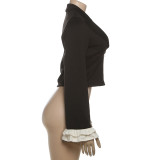 Long Sleeve Zipper Deep V Neck Coats GYME-K25L77368