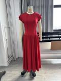 Plus Size Solid Color Pleated Maxi Dress NY-11181