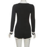 Contrast Color Lapel Long Sleeve Romper GYME-K25Q76877
