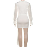 Solid Color Deep V Neck Mini Dress GYME-K25D77990