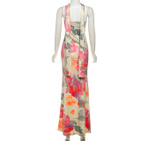 Wrap Chest Print Backless Maxi Dress GYME-K25D77536