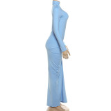 Pleated Long Sleeve Slim Maxi Dress GYME-K25D79602
