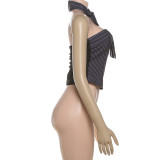 Bow Striped Strapless Vest With Bow Tie GYME-K25S78615