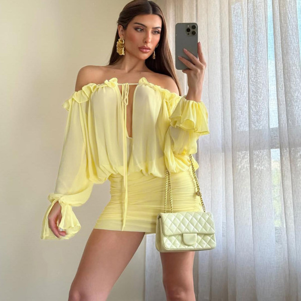 One Shoulder Long Sleeve Mini Dress GYME-K25D78722