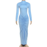 Pleated Long Sleeve Slim Maxi Dress GYME-K25D79602