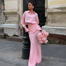 Solid Color Long Sleeve Shirt Three Piece Skirts Set GYME-K25S78967