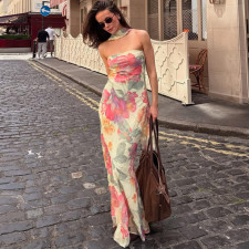Wrap Chest Print Backless Maxi Dress GYME-K25D77536