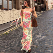 Wrap Chest Print Backless Maxi Dress GYME-K25D77536