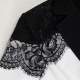 Plus Size Lace Patchwork Blazer Two Piece Pants Set NY-3752