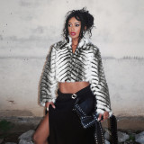 Striped Lapel Zipper Fur Jacket GYME-K25C79854