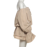 One Shoulder Solid Color Flare Sleeve Mini Dress GYME-K25D76712