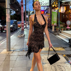 Backless V Neck Lace Mini Dress GSLF-K25D79531