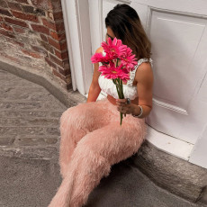 Color Plush High Waisted Straight Warm Pants GYME-K25P79675