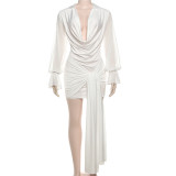 Solid Color Deep V Neck Mini Dress GYME-K25D77990