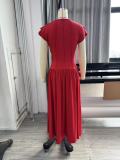 Plus Size Solid Color Pleated Maxi Dress NY-11181