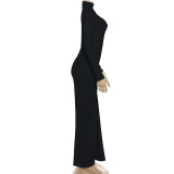 Pleated Long Sleeve Slim Maxi Dress GYME-K25D79602