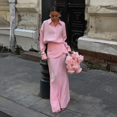 Solid Color Long Sleeve Shirt Three Piece Skirts Set GYME-K25S78967