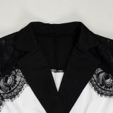 Plus Size Lace Patchwork Blazer Two Piece Pants Set NY-3752