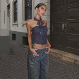 Bow Striped Strapless Vest With Bow Tie GYME-K25S78615