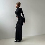 Pleated Long Sleeve Slim Maxi Dress GYME-K25D79602