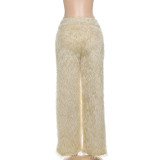 Color Plush High Waisted Straight Warm Pants GYME-K25P79675