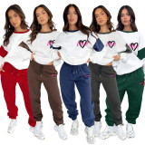 Color Block Long Sleeve Sweatshirts Two Piece Pants Set SSNF-211404