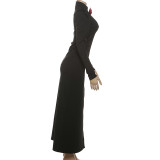 Hollow Out Long Sleeve Split Maxi Dress GYME-K25D79893
