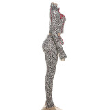 Leopard Print Zipper Long Sleeve Jumpsuit GSLF-K25S80683