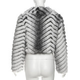 Striped Lapel Zipper Fur Jacket GYME-K25C79854