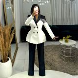 Plus Size Lace Patchwork Blazer Two Piece Pants Set NY-3752